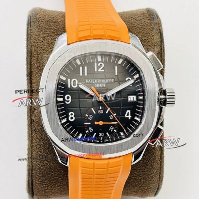 PPF Patek Philippe Aquanaut 5968 Chronograph Black Dial Orange Strap Replica Watch